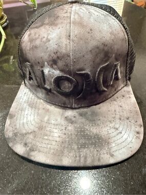 Hurley Black and Gray Washed Trucker Hat with Raised Logo